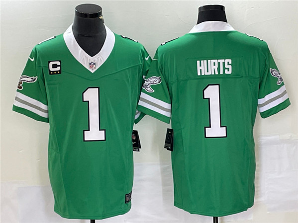 Men's Philadelphia Eagles #1 Jalen Hurts Green 2023 F.U.S.E. Vapor Untouchable With C Patch Stitched Football Jersey - Click Image to Close